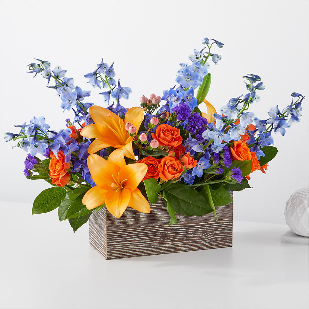 Radiant Citrus Box Bouquet – CAMPBELL ROSES & PLANTS LTD CO, Fort Campbell KY