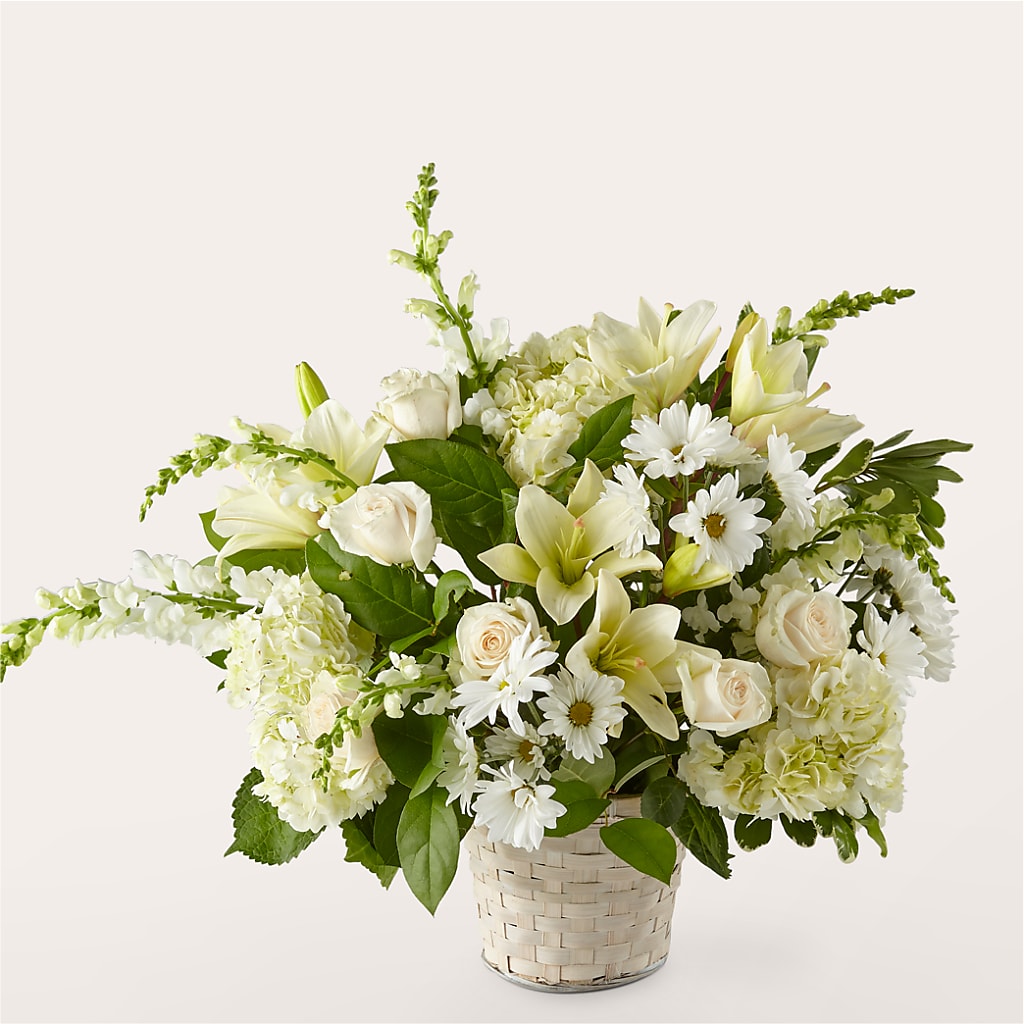 Ivory Elegance Floral Basket – CAMPBELL ROSES & PLANTS LTD CO, Fort Campbell KY