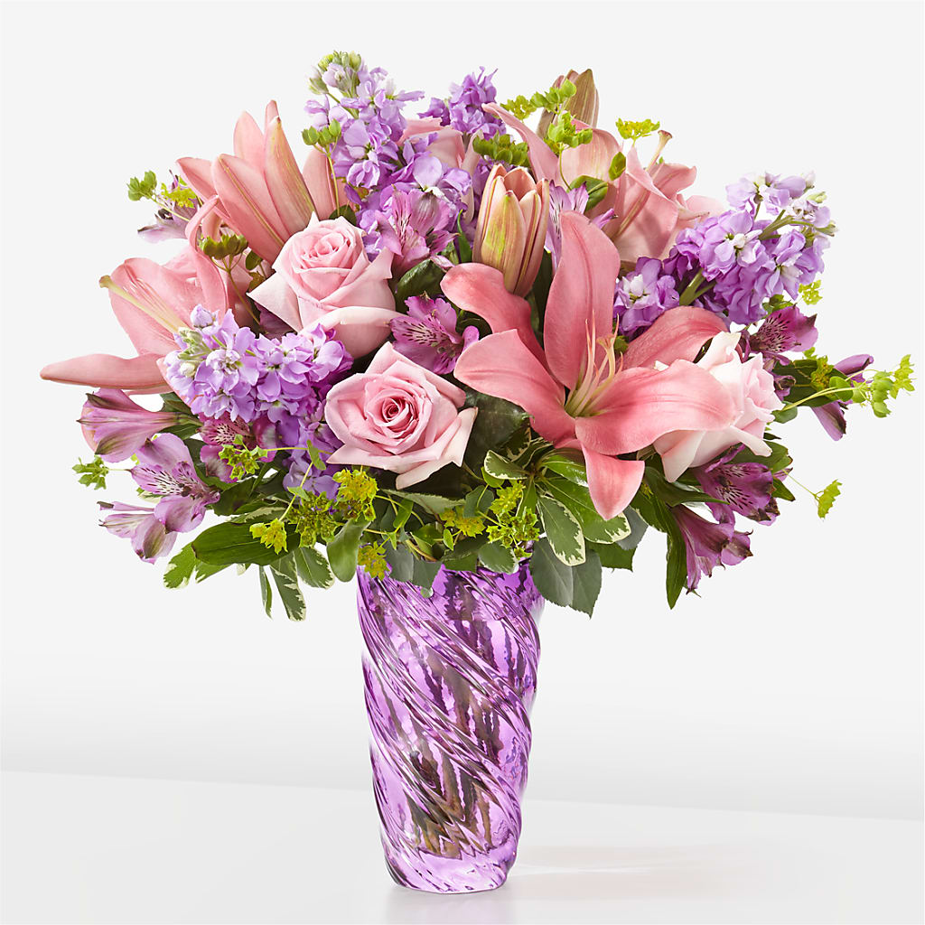 Precious Petals Bouquet with Luxe Swirl Vase – CAMPBELL ROSES & PLANTS LTD CO, Fort Campbell KY