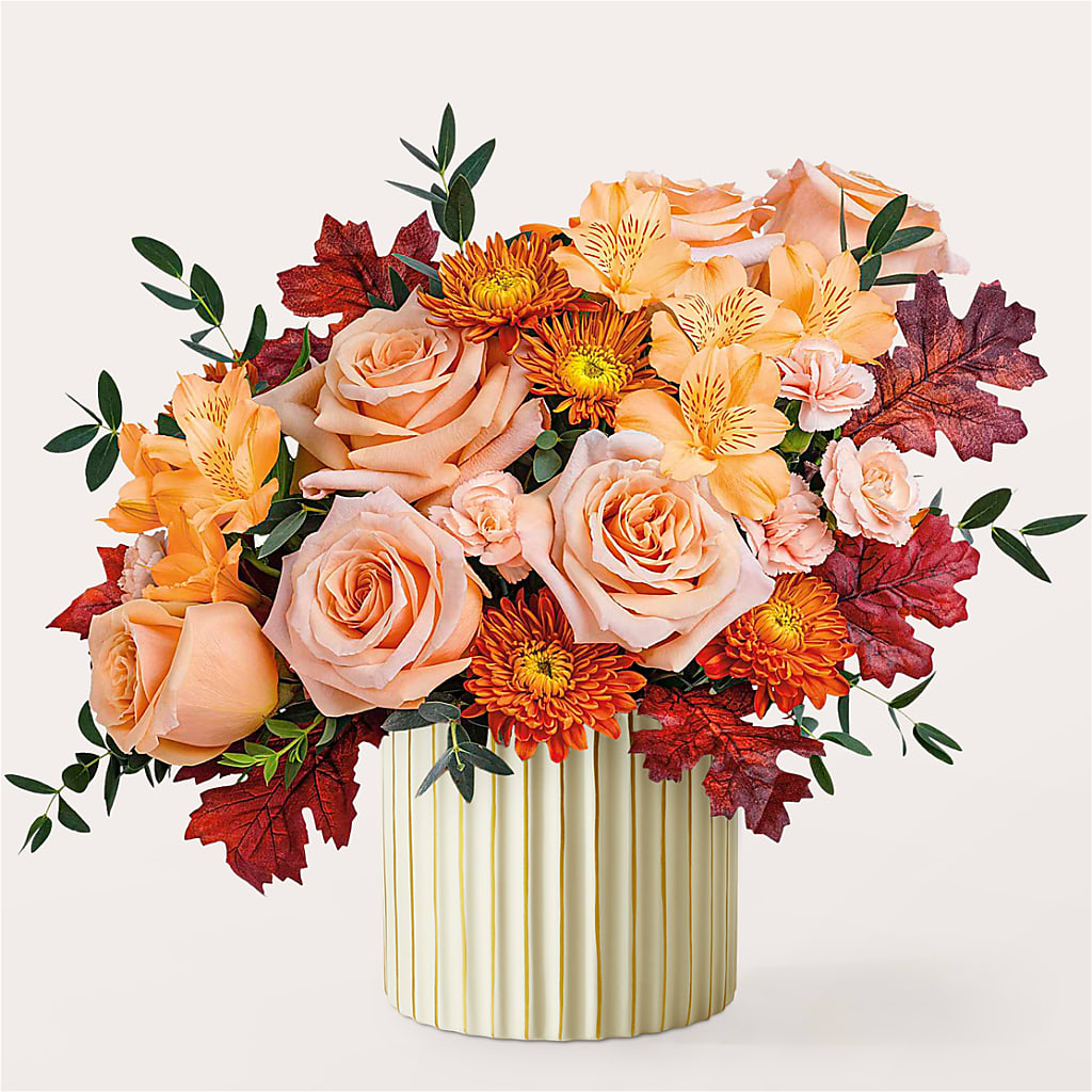 Spiced Latte Bouquet with Ivory Vase – CAMPBELL ROSES & PLANTS LTD CO, Fort Campbell KY