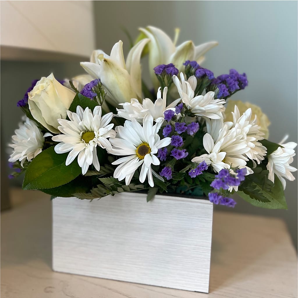 Beyond Blue Box Bouquet – CAMPBELL ROSES & PLANTS LTD CO, Fort Campbell KY