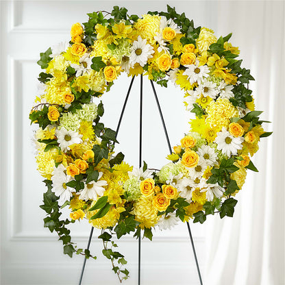 Golden Remembrance Wreath – CAMPBELL ROSES & PLANTS LTD CO, Fort Campbell KY