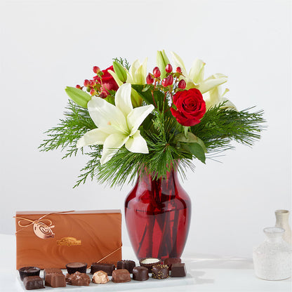 Evergreen Delight Bouquet and Chocolate Gift Set