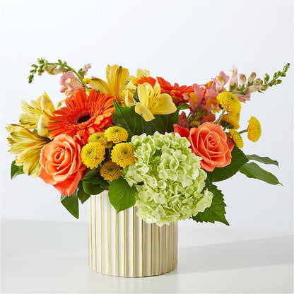 Autumn Sunshine Bouquet with Ivory Vase – CAMPBELL ROSES & PLANTS LTD CO, Fort Campbell KY