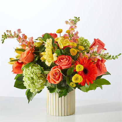Autumn Sunshine Bouquet with Ivory Vase – CAMPBELL ROSES & PLANTS LTD CO, Fort Campbell KY