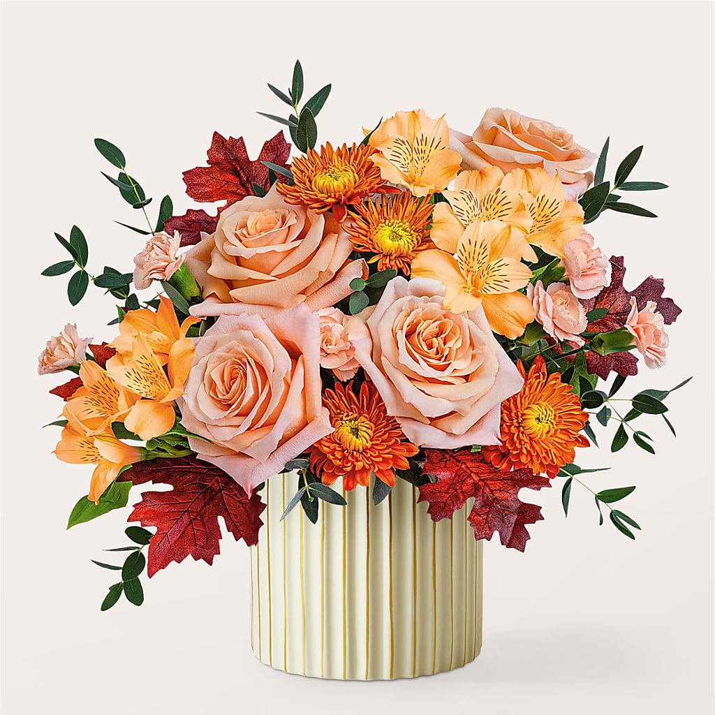 Spiced Latte Bouquet with Ivory Vase – CAMPBELL ROSES & PLANTS LTD CO, Fort Campbell KY