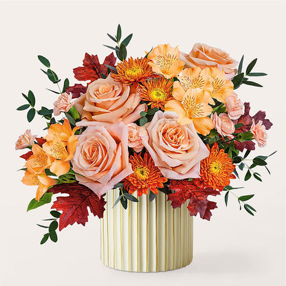 Spiced Latte Bouquet with Ivory Vase – CAMPBELL ROSES & PLANTS LTD CO, Fort Campbell KY