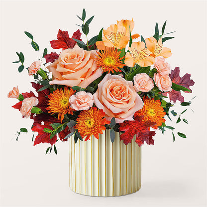Spiced Latte Bouquet with Ivory Vase – CAMPBELL ROSES & PLANTS LTD CO, Fort Campbell KY